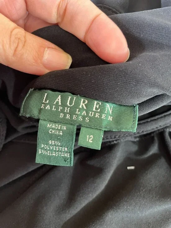 Ralph Lauren Black Wrap Dress Collared V-Neck 3/4 Sleeve Jersey Dress SZ 12 - Picture 9 of 10